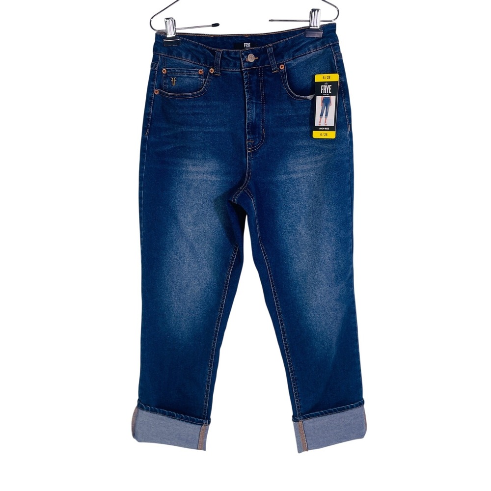 NWT Frye Jeans High Rise Straight Leg Women's Sz 6 28 Amari Wash Cuff Stretch